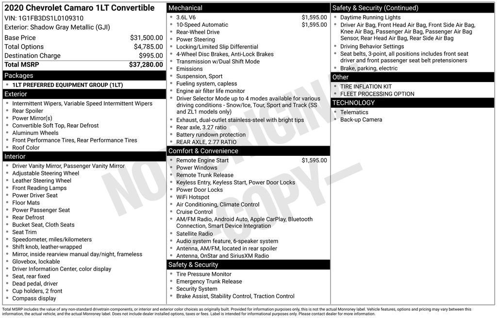 2020 Chevrolet Camaro 1LT