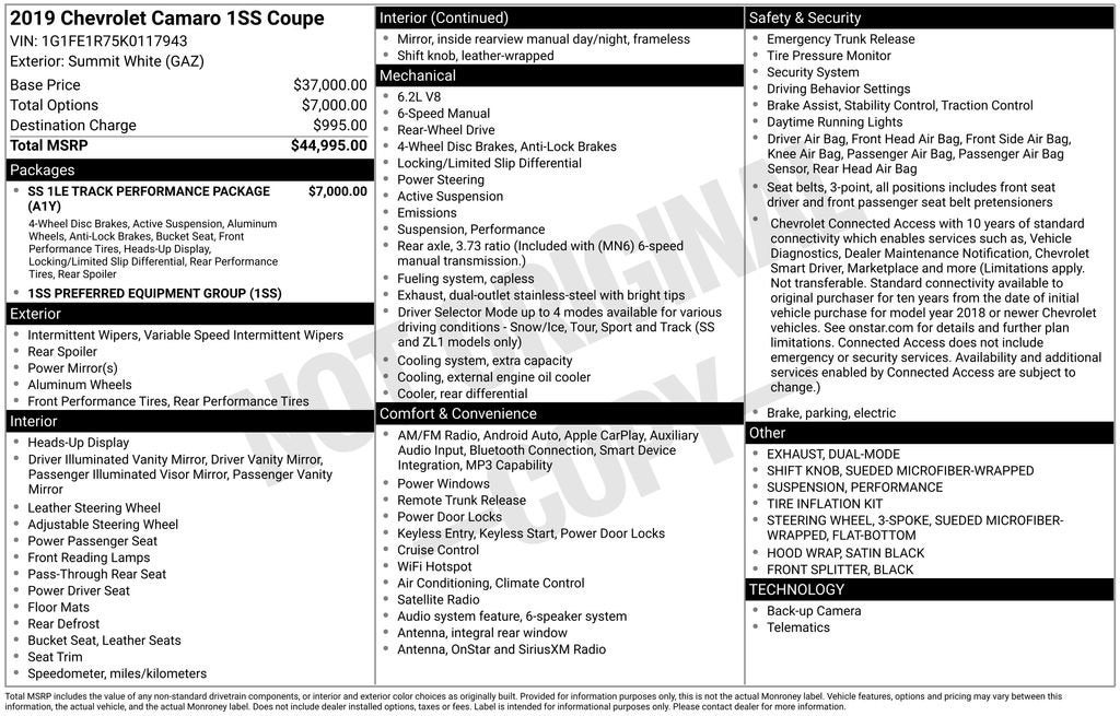 2019 Chevrolet Camaro 1SS