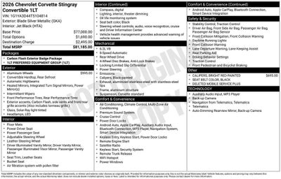 2026 Chevrolet Corvette Stingray 1LT
