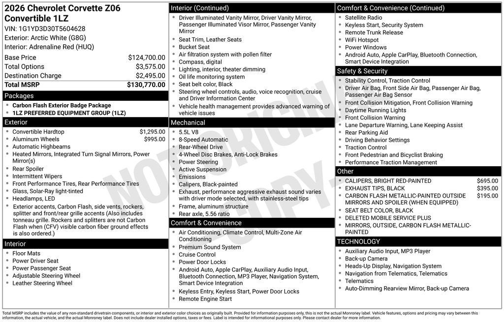 2026 Chevrolet Corvette Z06 1LZ