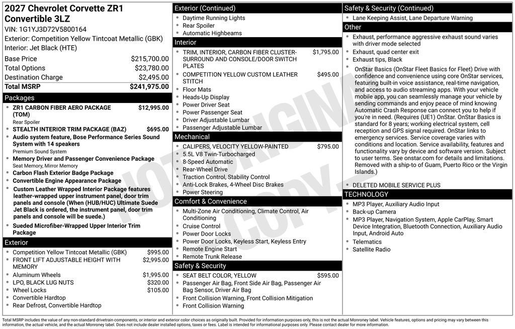 2027 Chevrolet Corvette ZR1 3LZ