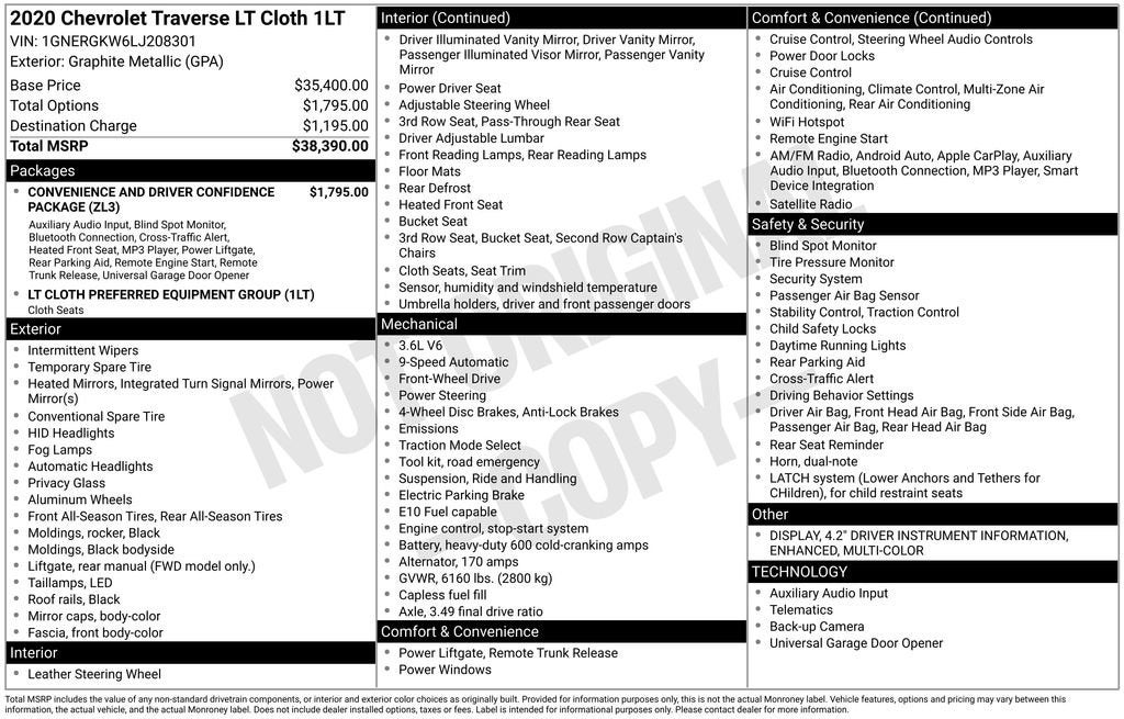 2020 Chevrolet Traverse LT Cloth