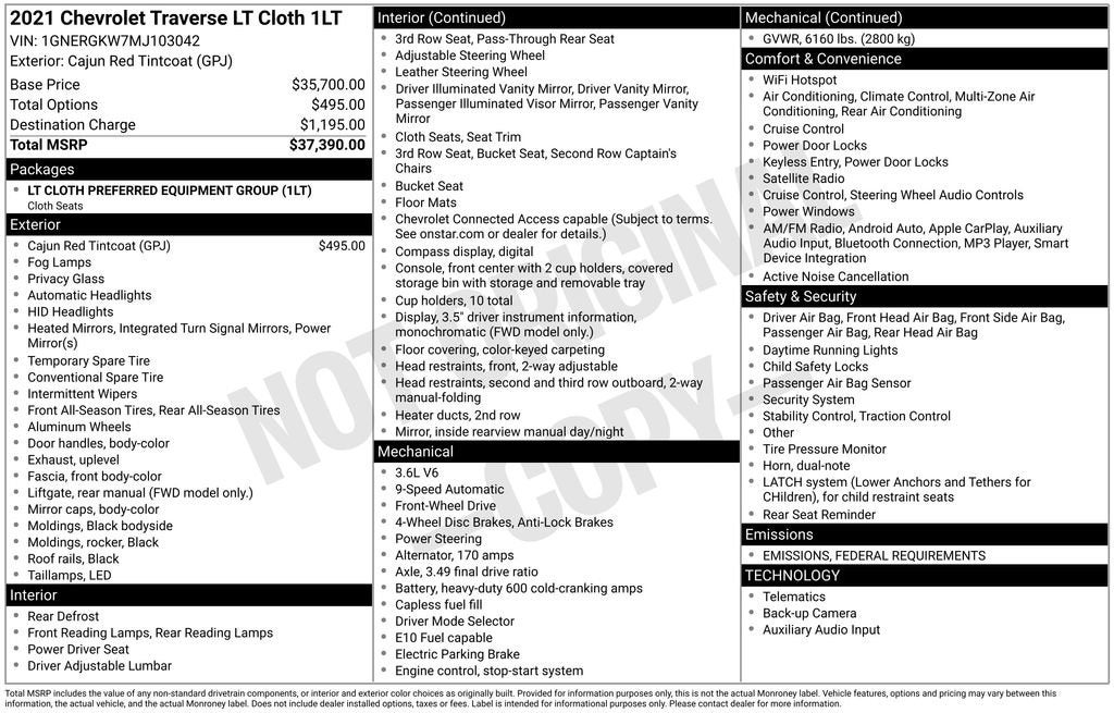 2021 Chevrolet Traverse LT Cloth