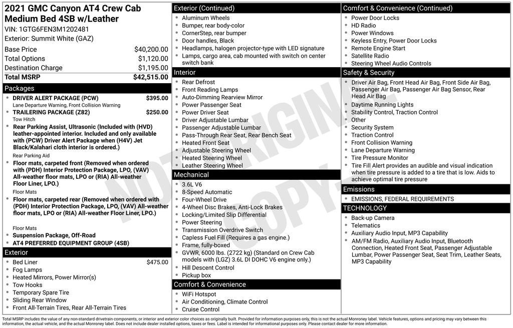 2021 GMC Canyon AT4 - Leather