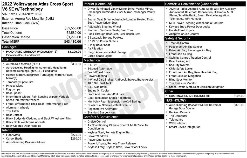 2022 Volkswagen Atlas Cross Sport 3.6L V6 SE w/Technology