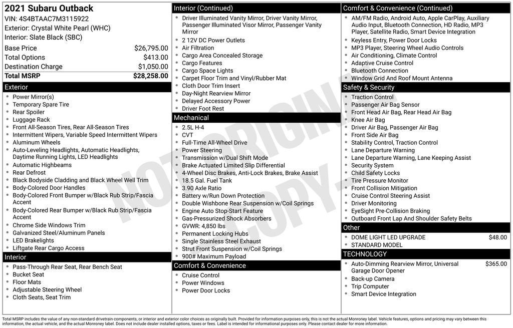 2021 Subaru Outback 4DR WGN CVT