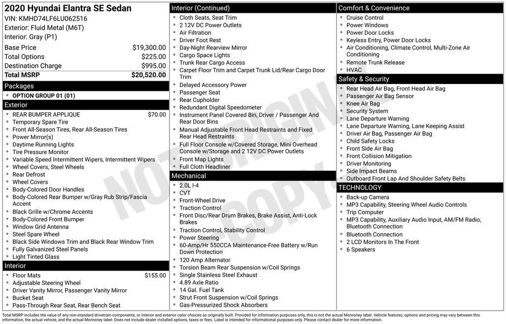 2020 Hyundai Elantra SE