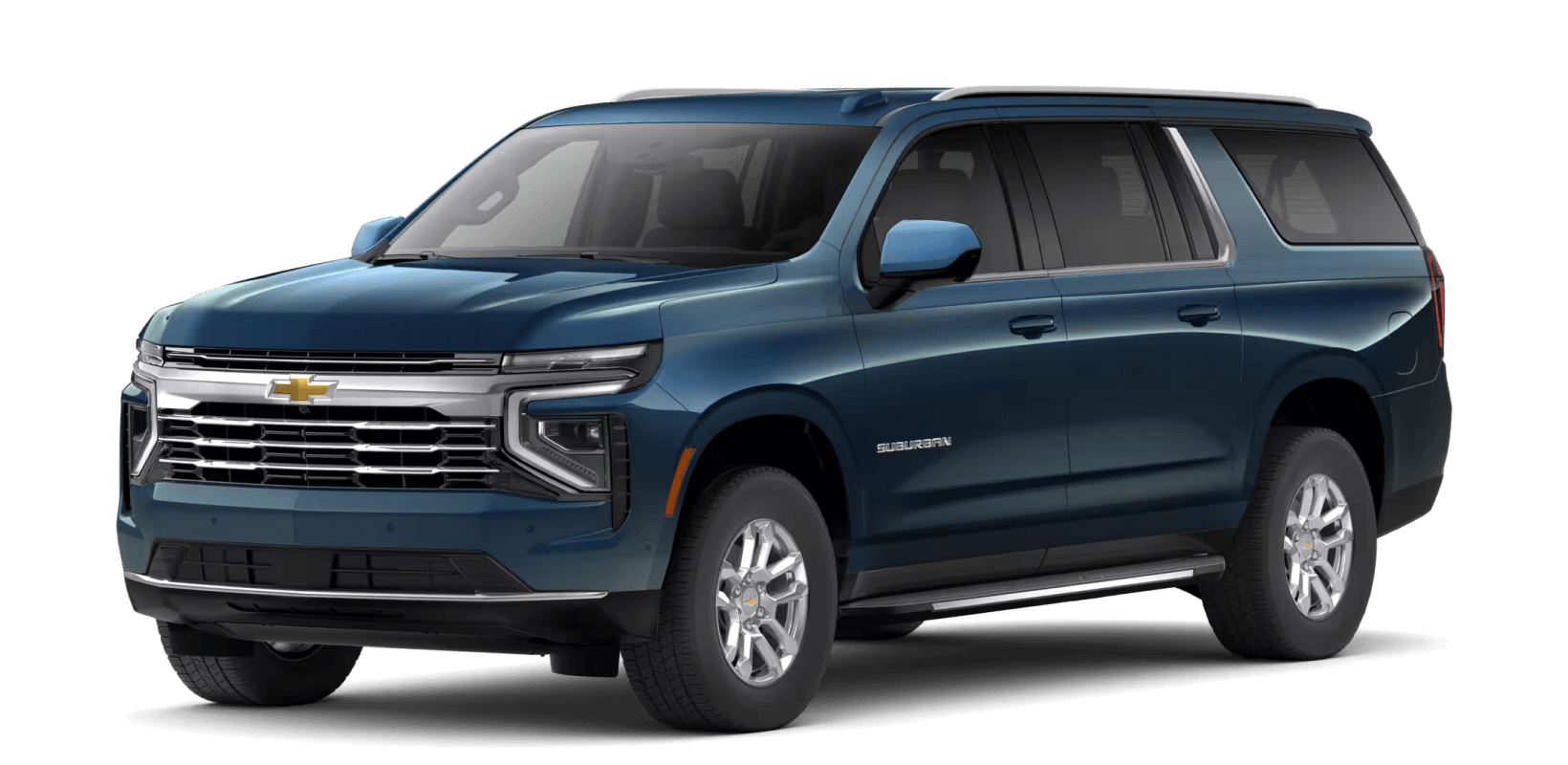 2026 Chevrolet Suburban LT in Lakeshore Blue Metallic in three quarter angle.
